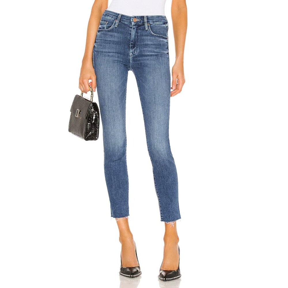 Mother The Looker Ankle Fray in Groovin' Medium Wash Skinny Jeans Size 25